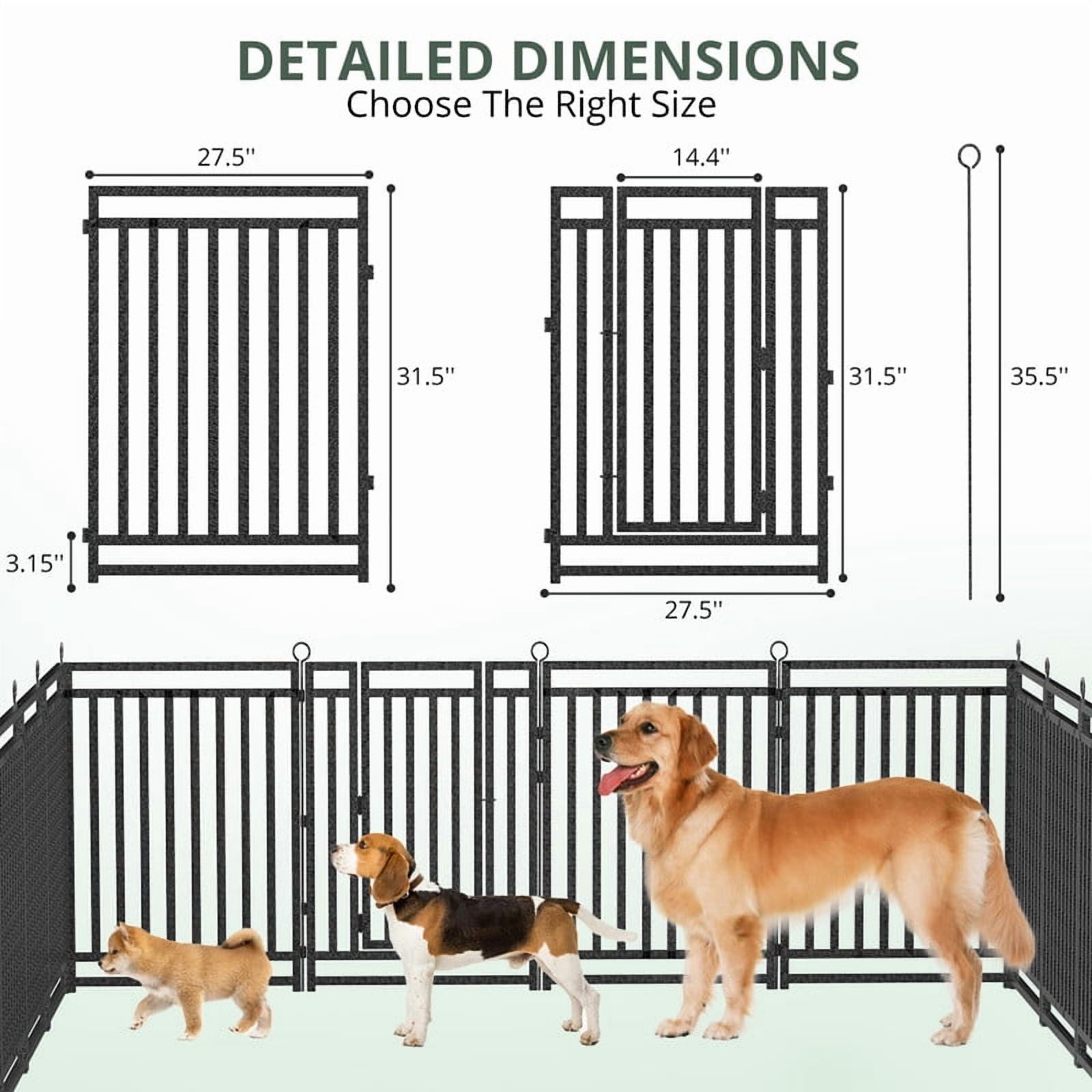 Petorldog 40" Metal Dog Playpen, 16 Panels Portable Fence for Indoor & Outdoor Use (Black-Silver)