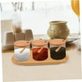 thumbnail image 5 of IBASETOY Bamboo and Glass Sugar Container with Lid Spoon and Tray for Home Space Saving Transparent 1 Set, 5 of 8