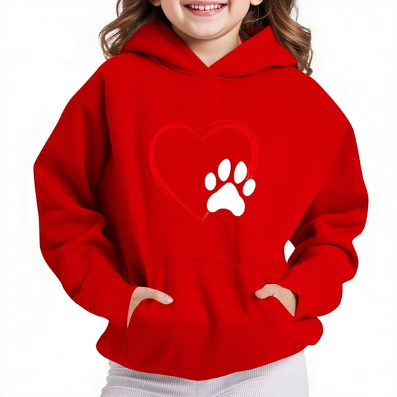 SGFCWSX Girls Long Sleeve Sweatshirt Fleece Hoodie Toddler Winter Graphic Pullover Top Red Size 9 Years