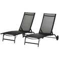 thumbnail image 1 of Set of 2 Outdoor Pool Lounge Chairs with Wheels, 5-Position Adjustable Backrest, Breathable Mesh & Powder-Coated Steel Frame, Black Chaise Loungers for Patio, Deck, Garden, 1 of 5
