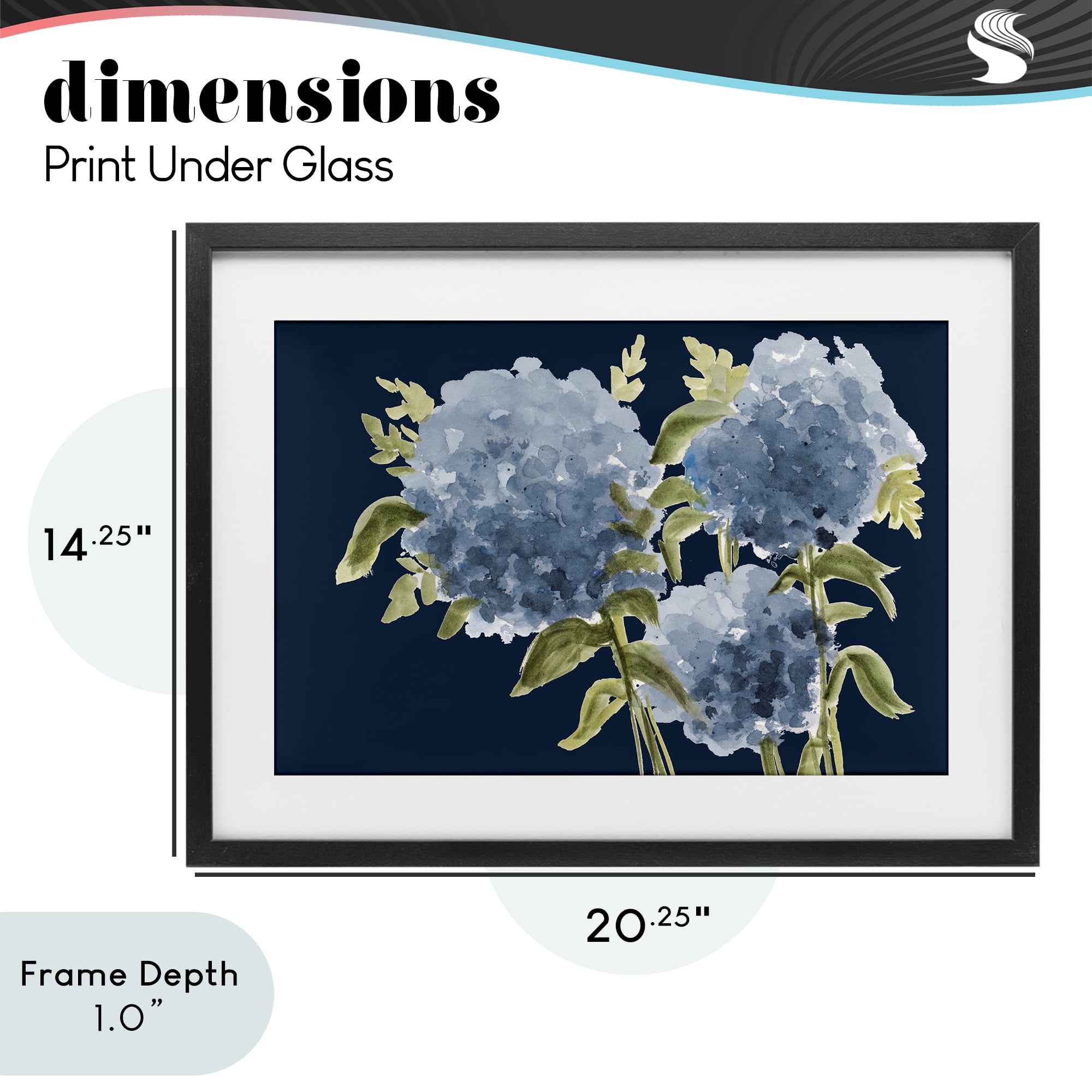 Stupell Industries Blue Hydrangeas on Indigo Black Framed Print Under Glass, design by Janice Gaynor
