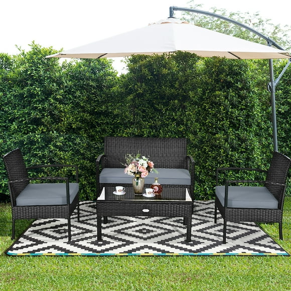 Costway 4PCS Patio Rattan Furniture Set Garden Deck