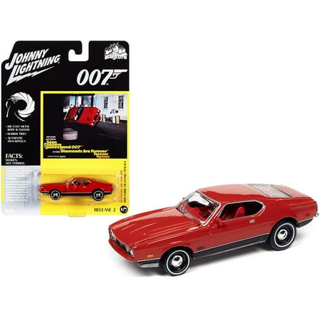 Diecast 1971 Ford Mustang Mach 1 Bright Red with Black Bottom (James Bond 007) "Diamonds Are Forever" (1971) Movie "Pop Culture" Series 1/64 Diecast Model Car by Johnny Lightning