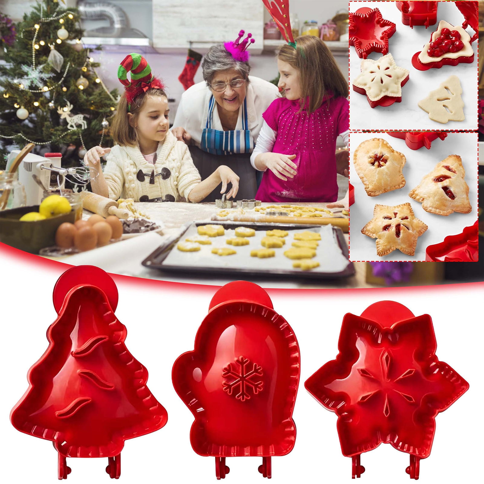 Mini Pie Maker for Baking, Senbos Classic Mini Pie Maker for Christmas  Party Baking Supplies, Snowflake, Mitt and Christmas Tree Shapes Dough  Presser