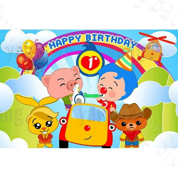 Decoración de pancarta de mesa de dibujos animados, telón de fondo Plim para fiesta de primer cumpleaños de niños, fotografía de cerdo de dibujos animados, Fondo de vinilo arcoíris