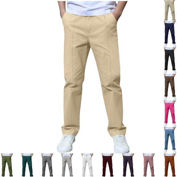 KHJSJOK Boys 3-14 Years Full Length Pants Solid Daily Loose Outdoor Trousers