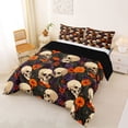 thumbnail image 2 of Homewish Spooky Halloween Skull Full Size Comforter Sets,Autumn Floral Print Bedding Comforter Set,Black Orange Purple,Black Reversible,3-Piece,1 Comforter and 2 Pillowcases, 2 of 7