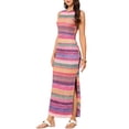 thumbnail image 4 of Summer Boho Maxi Dress for Women Striped Crew Neck Split Cocktail Party Club Bodycon Tank Dress XS Multicolor, 4 of 6