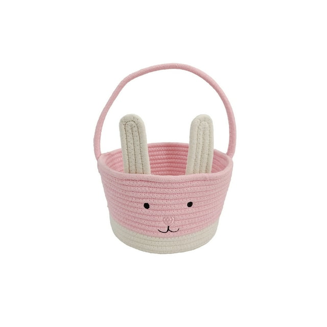Cestas de Almacenamiento para Organizar, Cesta de Almacenamiento de Cuerda de Algodón de Pascua con Manijas 23x23x20cm, Cesta de Almacenamiento de Escritorio de Conejo Conveniente para Juguetes Libros