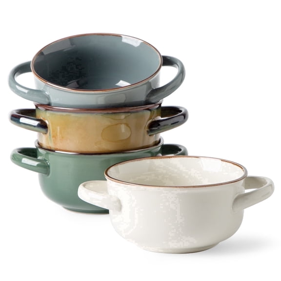 ALOFMO 28 oz Ceramic Soup Bowl Set of 4 with Handle for Kitchen & Restaurant, 4 Pieces Ceramic Bowls Set, Oven Safe, Microwave Dishwasher Safe