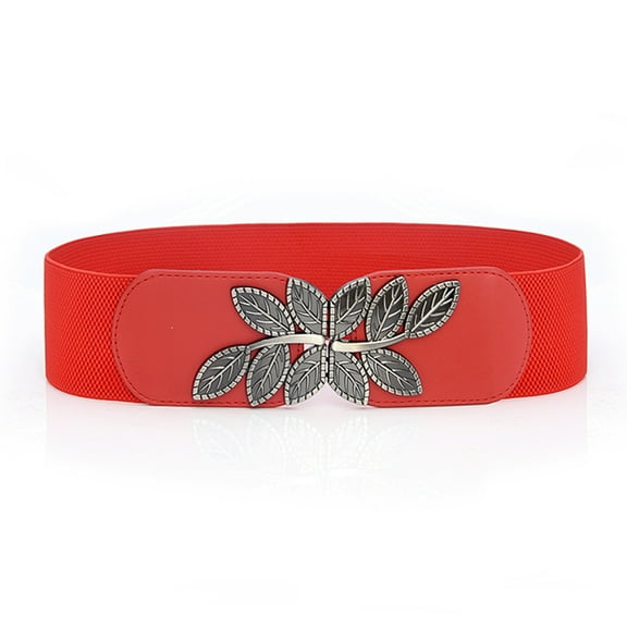 Baberdicy Adjustable Sash, Red Stretch Wild Fashion Dress Wide Belt Buckle Waistband Elastic Women's Waist Belt One Size
