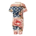 thumbnail image 3 of Pounoo Women's 2 Piece Outfits Knit Sets Independence Day Style Lightweight Breathable V Neck Short Sleeve Floral Print Top And Biker Shorts Gift, 3 of 6