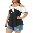 thumbnail image 4 of Agnes Orinda Women's Plus Size Tops V Neck Off Shoulder Ruffle Short Sleeve Bow Blouses Summer Tee Top 2X Black, 4 of 6