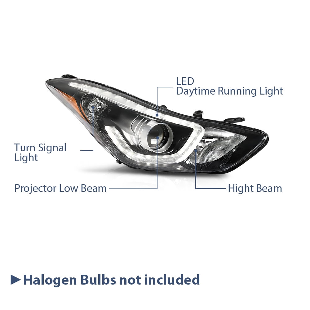 PIT66 Headlights Fit for 2014-2016 Hyundai Elantra DRL LED Projector Clear Lens Passenger