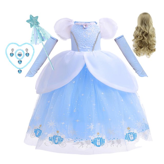 Vestido de princesa de Disney, disfraz de Cenicienta, disfraz de fiesta de cumpleaños, Vestidios, ropa para niñas, vestidos de noche de Carnaval 7-8T (etiqueta 140) Gao Jinjia LED
