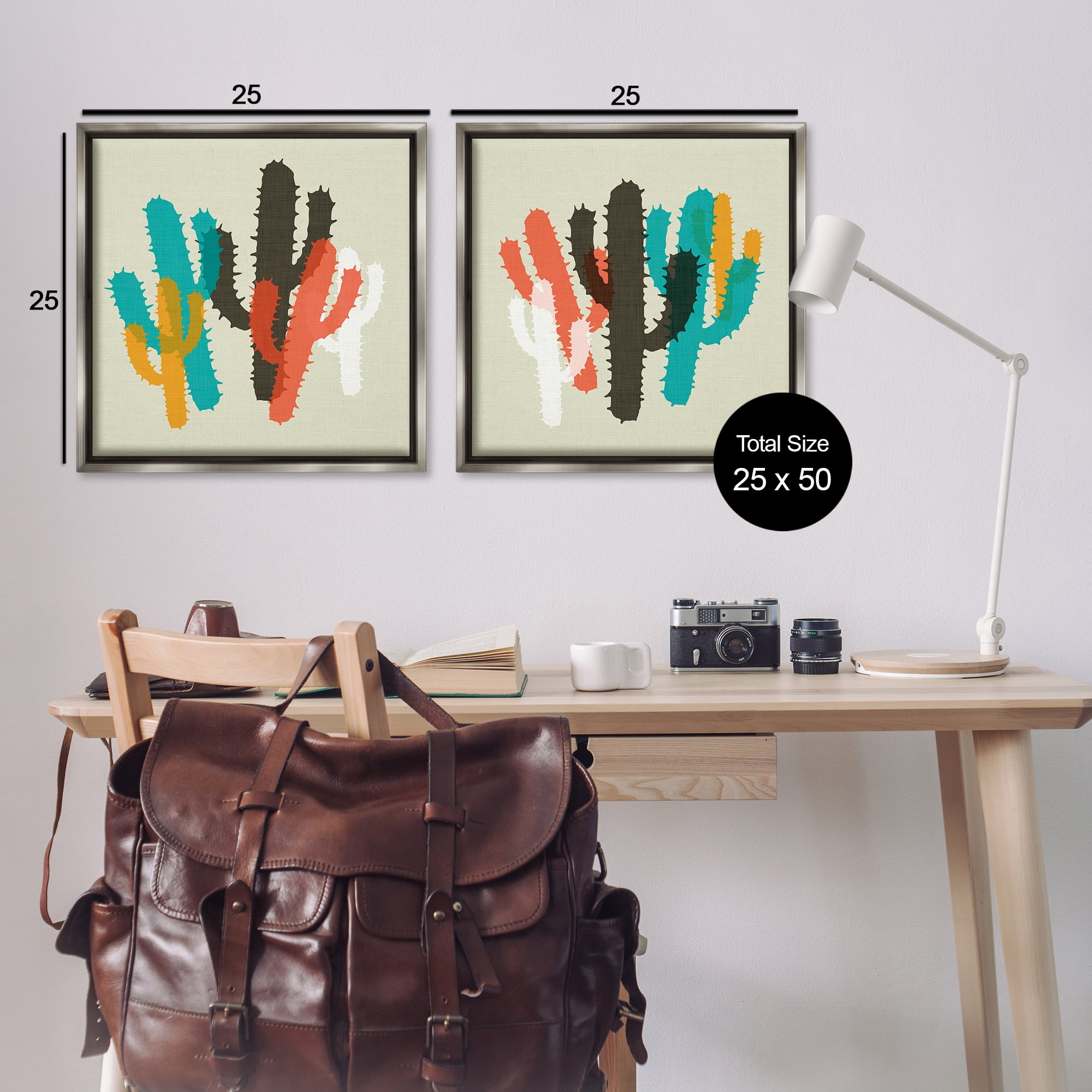 Stupell Industries Vibrant Overlapping Cactus Abstract Painting Gray Floater Framed Canvas Art Print Wall Art, 25 x 25, Set of 2