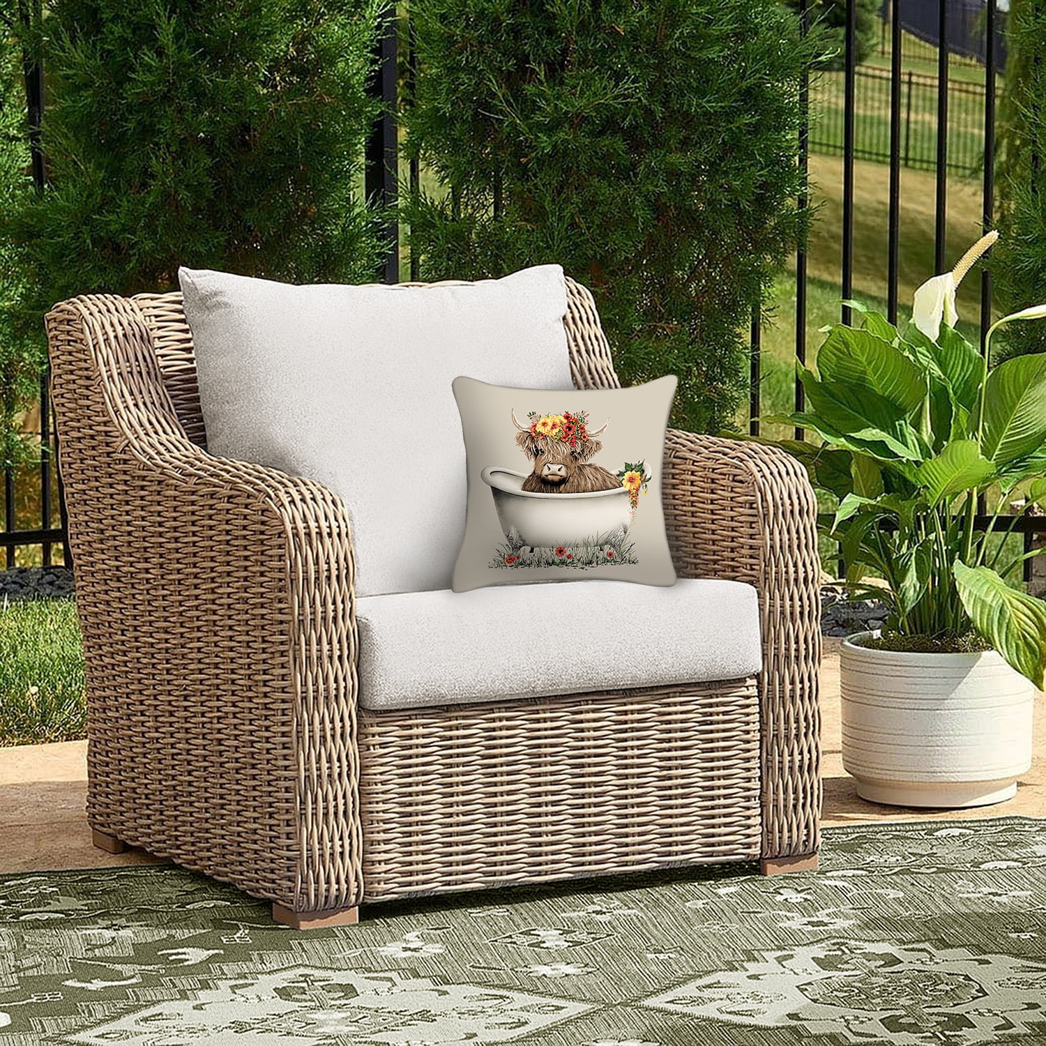 (2 pack) Mainstays 16" x 16" Highland Cow Decorative Outdoor Throw Pillow, Multicolor