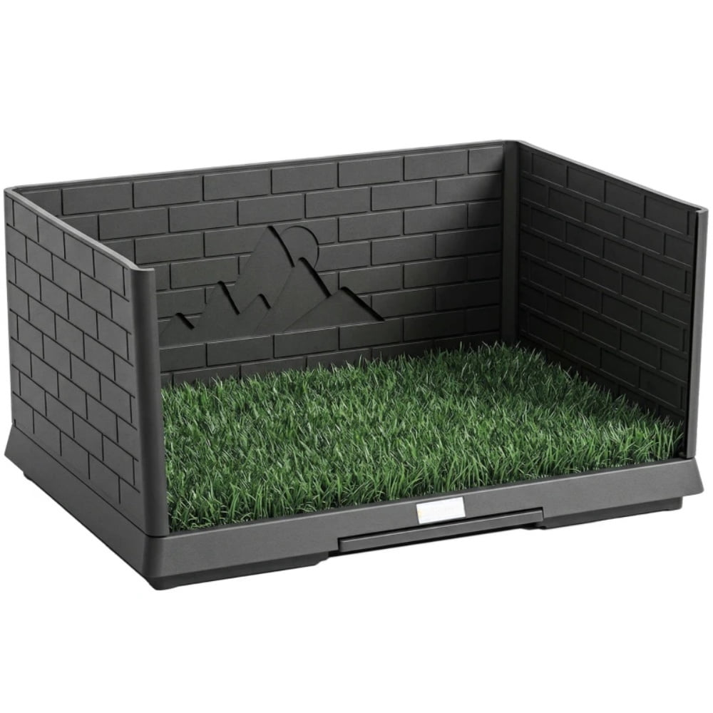 Dog Toilet with Artificial Turf, 3-Side 11.8"" High Walls Anti-Splash, Slide-Out Tray & Drainage System, for Small to Medium Dogs