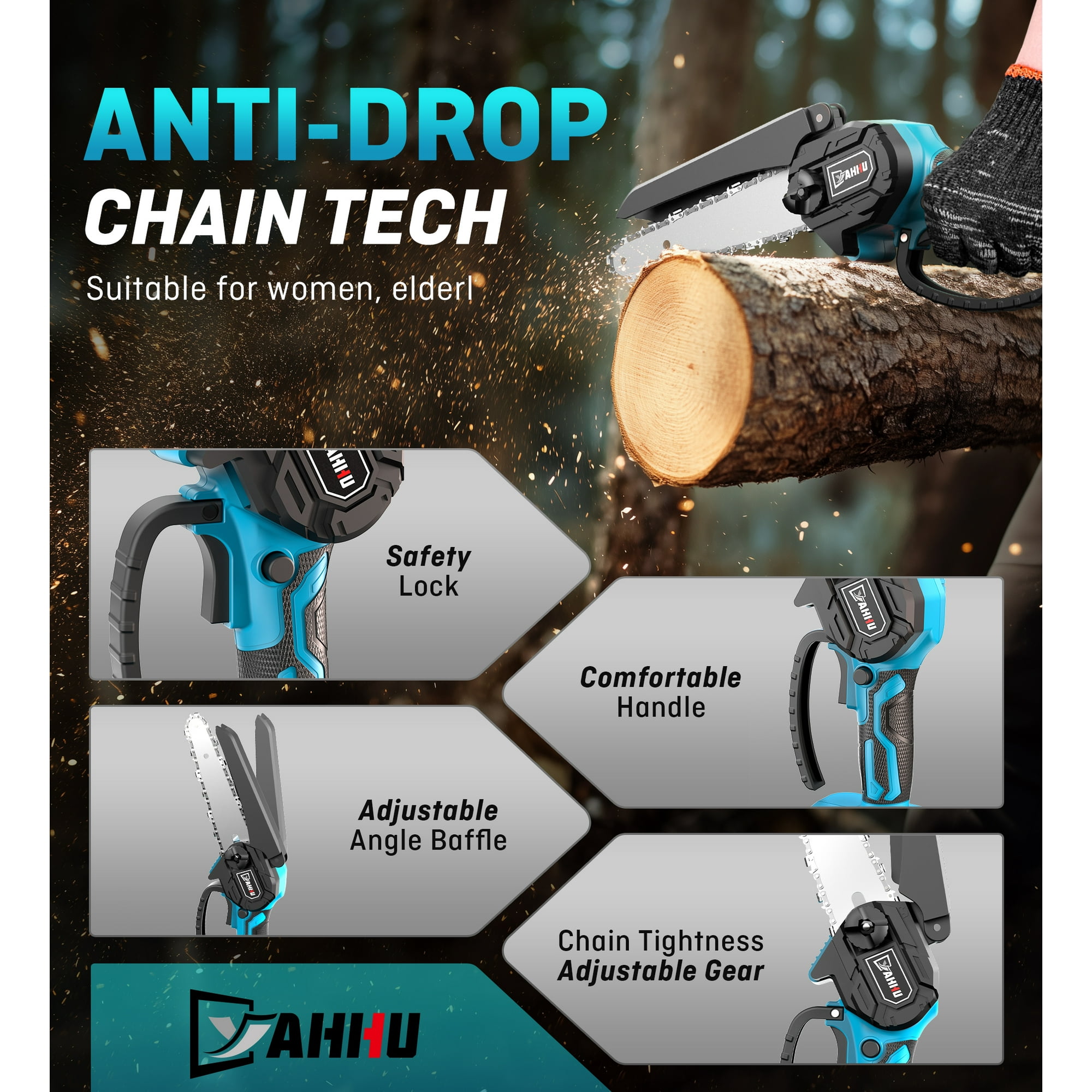 YAHHU 6 inch Mini Chainsaw, Portable Electric Cordless Chainsaw Set,Battery Powered,Small Handheld Chain Saws Pruning for Tree Branches