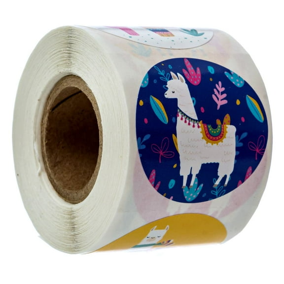 Llama Party Stickers / 500 stickers per roll / 6 Colorful Alpaca Designs