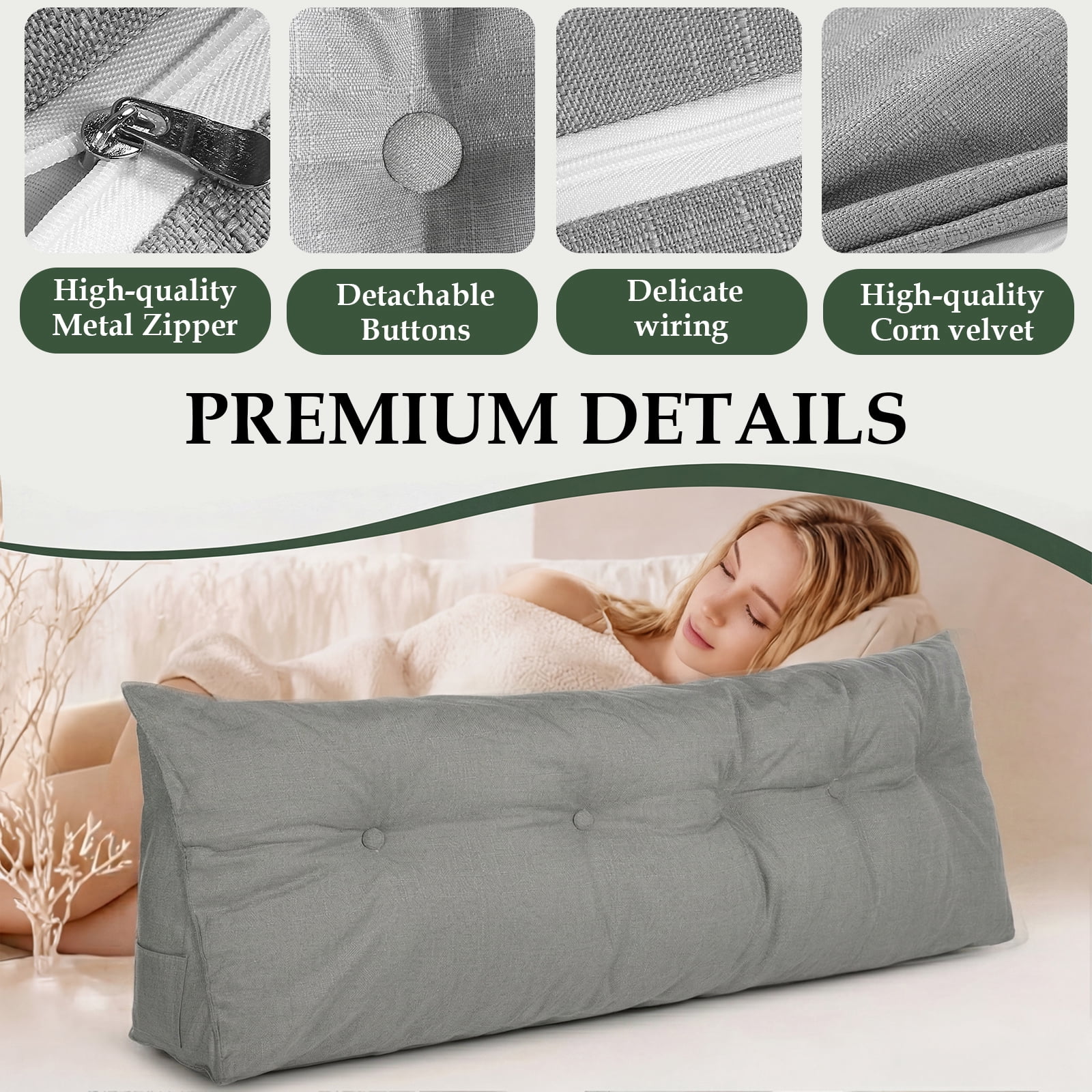 YEERSWAG 70.8x19.6x7.8inch King Size Triangular Wedge Pillow Bedside Cushion,Large Upholstered Headboard Reading Pillow Back Cushion for Home Livingroom Bed Sofa