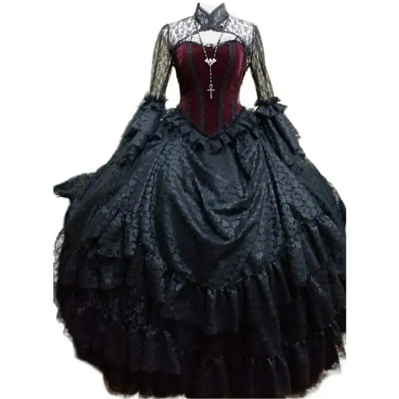 Victorian Gothic Steampunk Wedding Dress Lace Bridal Ball Gowns Flare Long Sleeve Floor Length Gothic ball gown