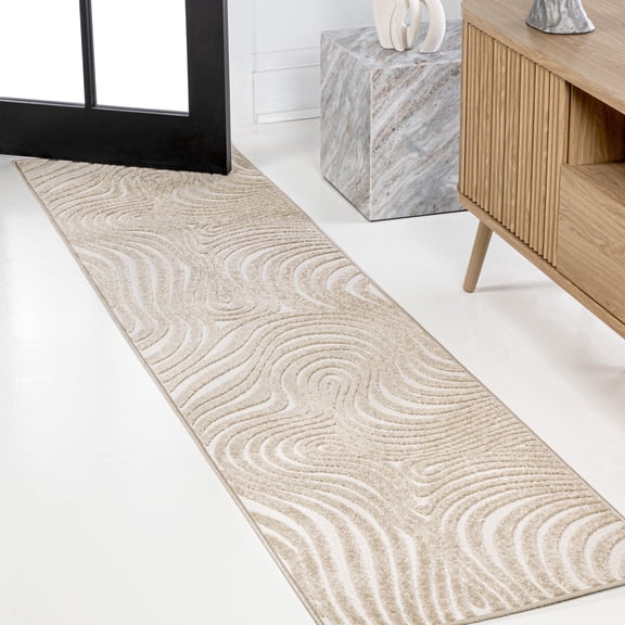 JONATHAN Y SCANDINAVIAN 2' x 8' Runner Rug, Maribo Abstract Groovy Striped - Beige/Cream, SCN103D-28