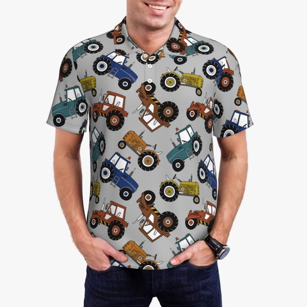 Fotbe Color Tractor Camiseta Polo de Golf para Hombre con Estampado – Camisa Deportiva Transpirable con Cuello Abotonado-X-Large