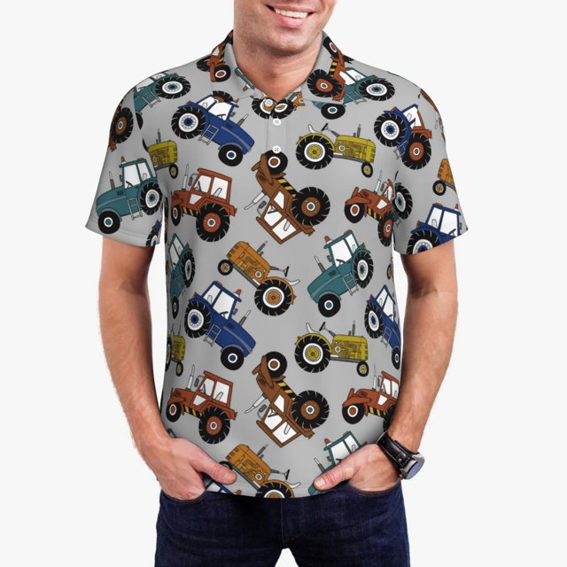 Fotbe Color Tractor Camiseta Polo de Golf para Hombre con Estampado – Camisa Deportiva Transpirable con Cuello Abotonado-XX-Large