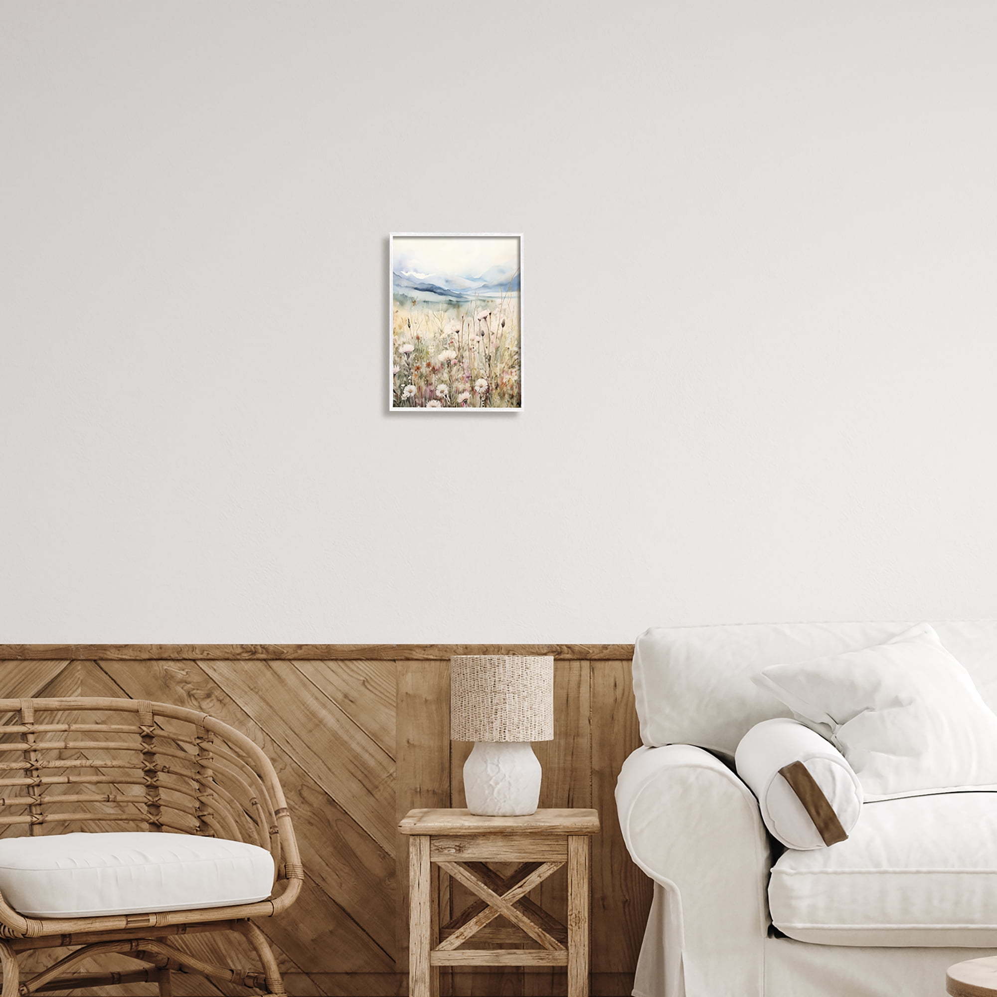 Stupell Industries Rural Daisy Field Meadow Landscape Painting White Framed Art Print Wall Art, 11 x 14