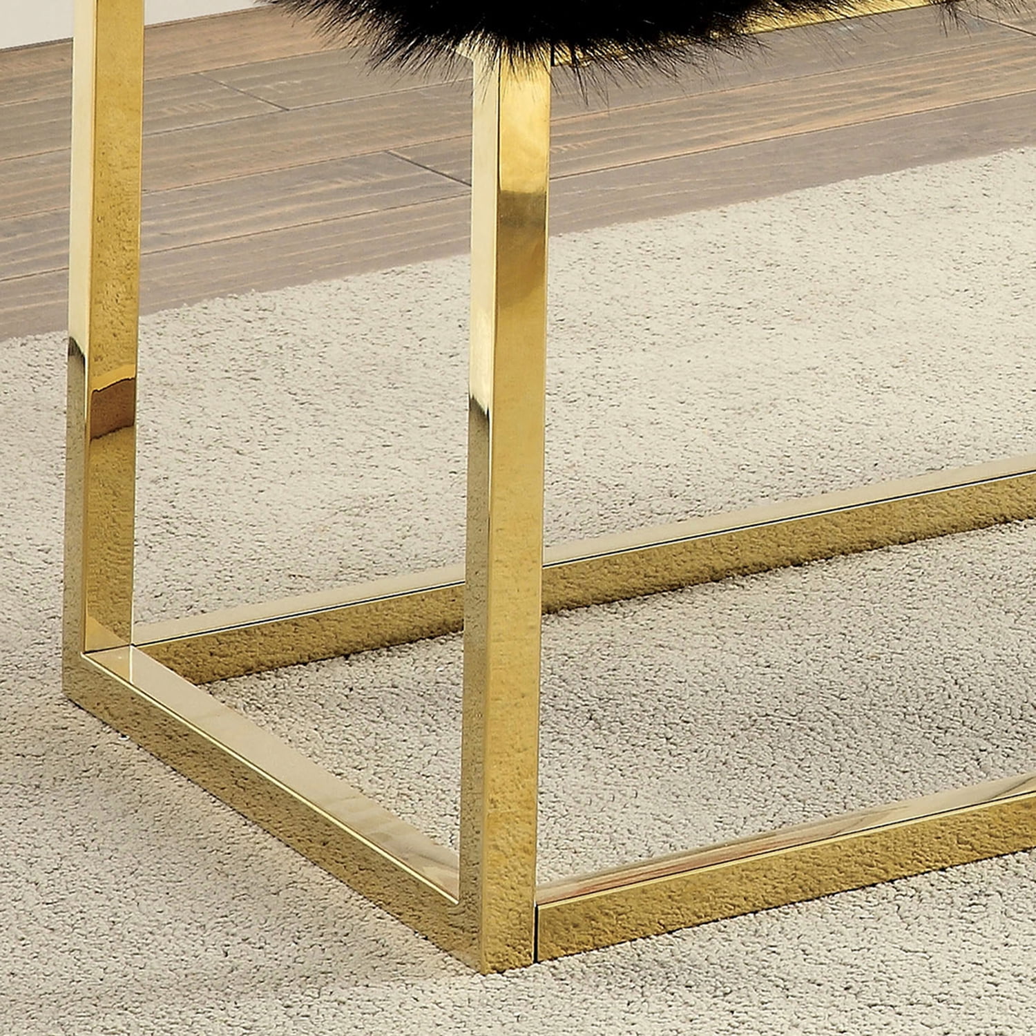 Furniture of America Euna II Faux Fur Contemporary Bedroom Bench, Black and Gold
