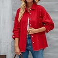 thumbnail image 6 of Scyoekwg Women's Denim Jean Jackets Lapel Button Denim Coats Long Sleeve Casual Lightweight Solid Color Trendy Fall Coats Loose Outerwear(Red,XL), 6 of 8