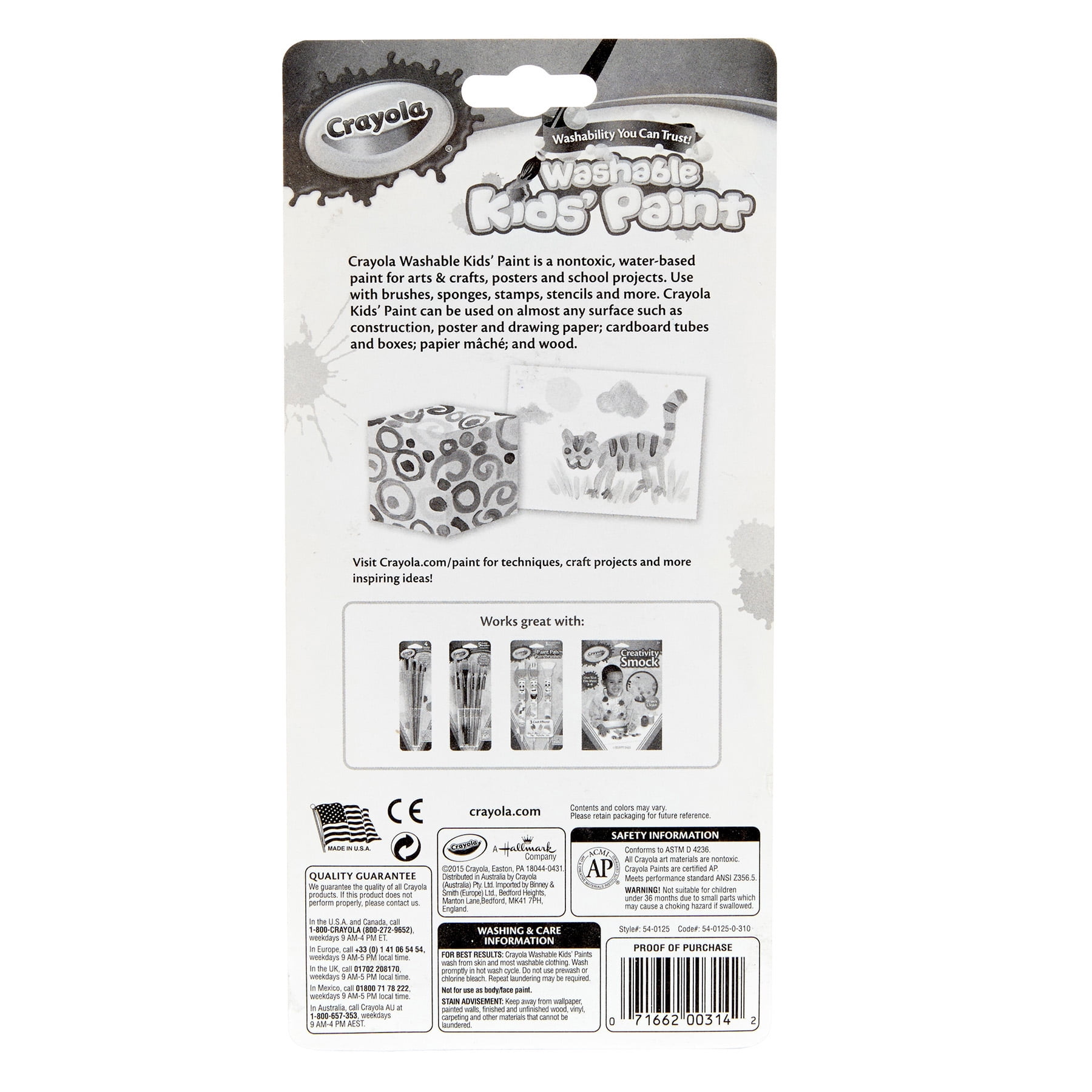 Crayola Washable Kids Paint Set & Paintbrush, 18 Count, 6 Sets
