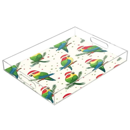 

Acrylic Tray 15.7*11.8*1.9 Inch Transparent Tray Food Tray Tea Cup Tray Serving Trays Cosmetics Storage Kitchen Table Bathroom Sundry Storage Santa Hat Parrot