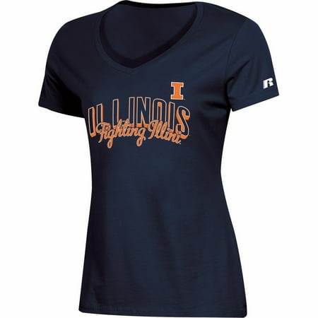 Illini T-shirts - Women's Russell Navy Illinois Fighting Illini Arch V-Neck T-Shirt