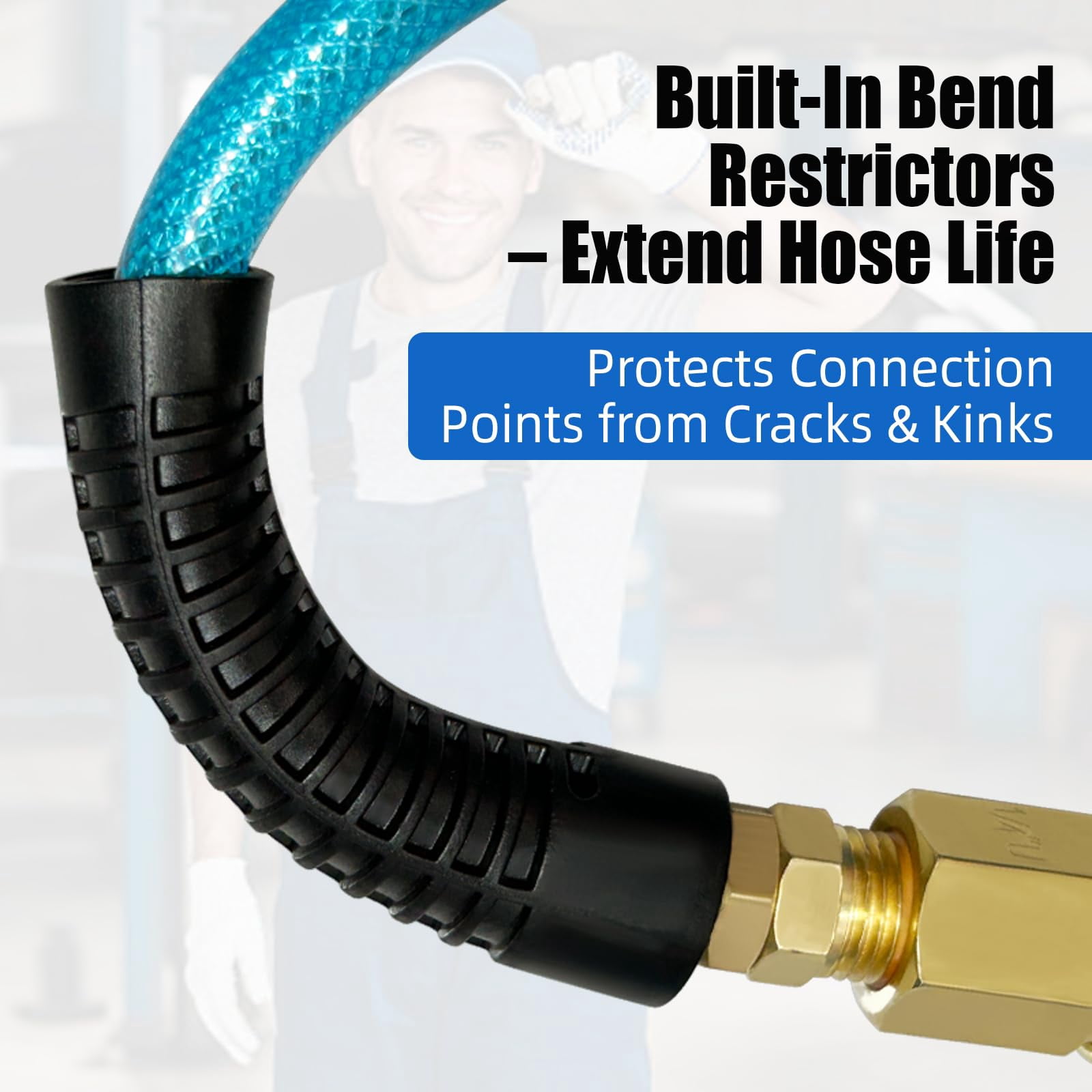 25FT 1/4 Inch Air Hose Reinforced Polyurethane Air Compressor Hose - Flexible Heavy Duty Braided Pneumatic Hose with Quick Connect Fittings 300 PSI for Garage Shop Automotive Use