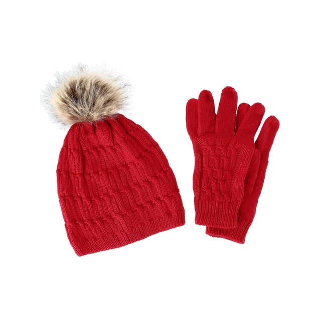 CTM® Bonnet en Tricot avec Pompon et Ensemble de Gants Assortis (Femmes)