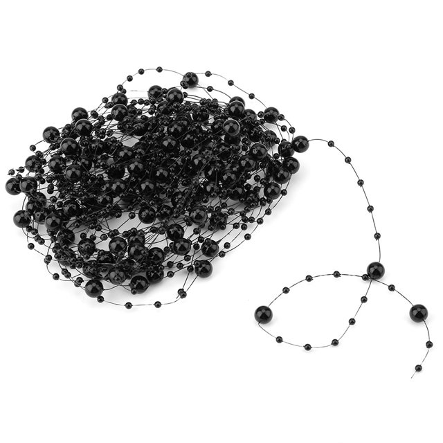 10m Pesca Hilos perlas artificiales Cuentas cadena DIY decoración del banquete de boda (negro)