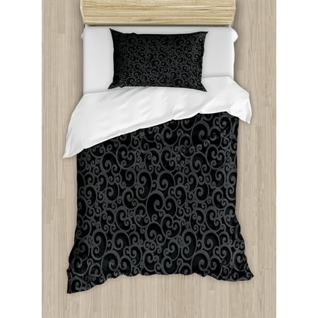 Dark Grey Duvet Cover Set Abstract Victorian 3d Style Swirls