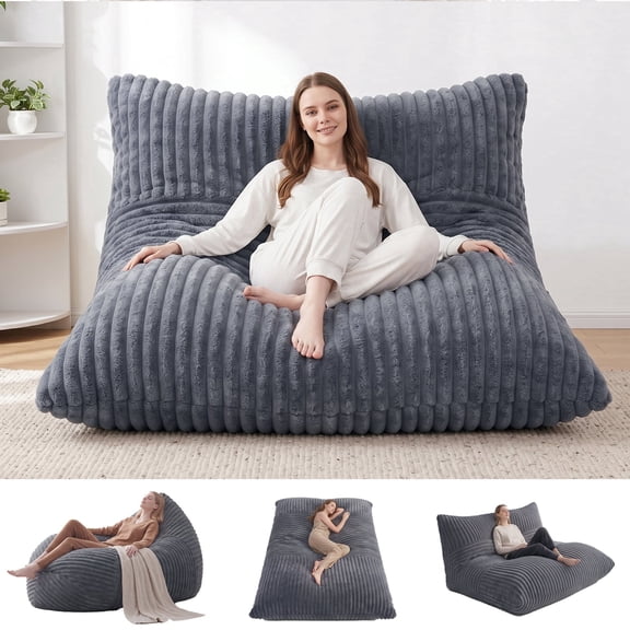 VIREO 3 in 1 Bean Bag Chair Giant Bean Bag Chairs Convertible Bean Bag Floor Cushion with Machine Washable Cover, Beanbag Chairs for Adult (Dark grey)