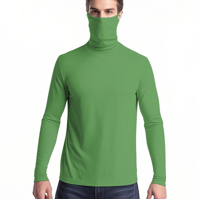 Mens and Womens Pullover Tops with Face Neck Mask Long Sleeves Cooling Sun Protection Solid Color Breathable Lightweight Summer Shirts with Thumb Hole Green