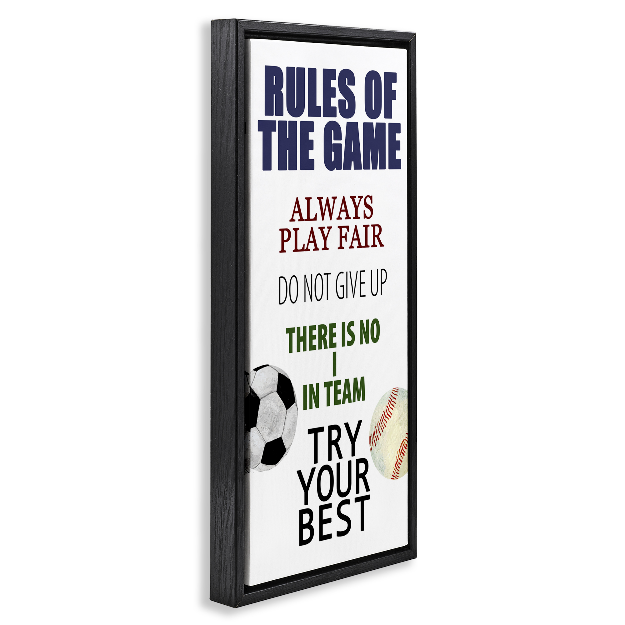 Fun Teamwork Rules of Game Black Framed Floater Canvas Wall Art, design by Kim Allen