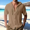 thumbnail image 2 of Mens T-shirts Male Short Sleeve Shirt Summer Casual Button Hooded Hawaii Short Sleeve Shirts Mens Tees Shirts under Scrub Men Long Memory Big Oversized T Sports Tops Long Fashion Brown S, 2 of 7