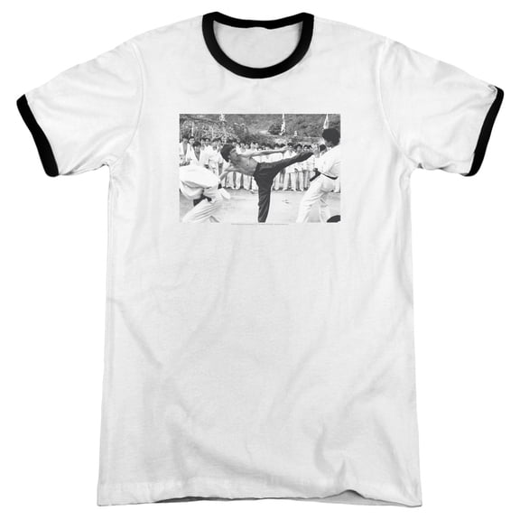 Bruce Lee Kick To The Head Adult Ringer White Black