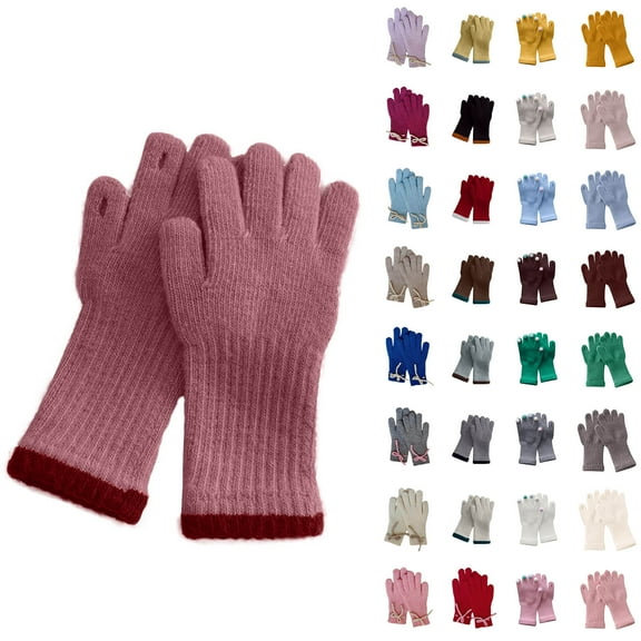 QIUOMBBP Soft Knit Winter Gloves for Kids Cozy Full Finger Cold Weather Thermal Glove Gray