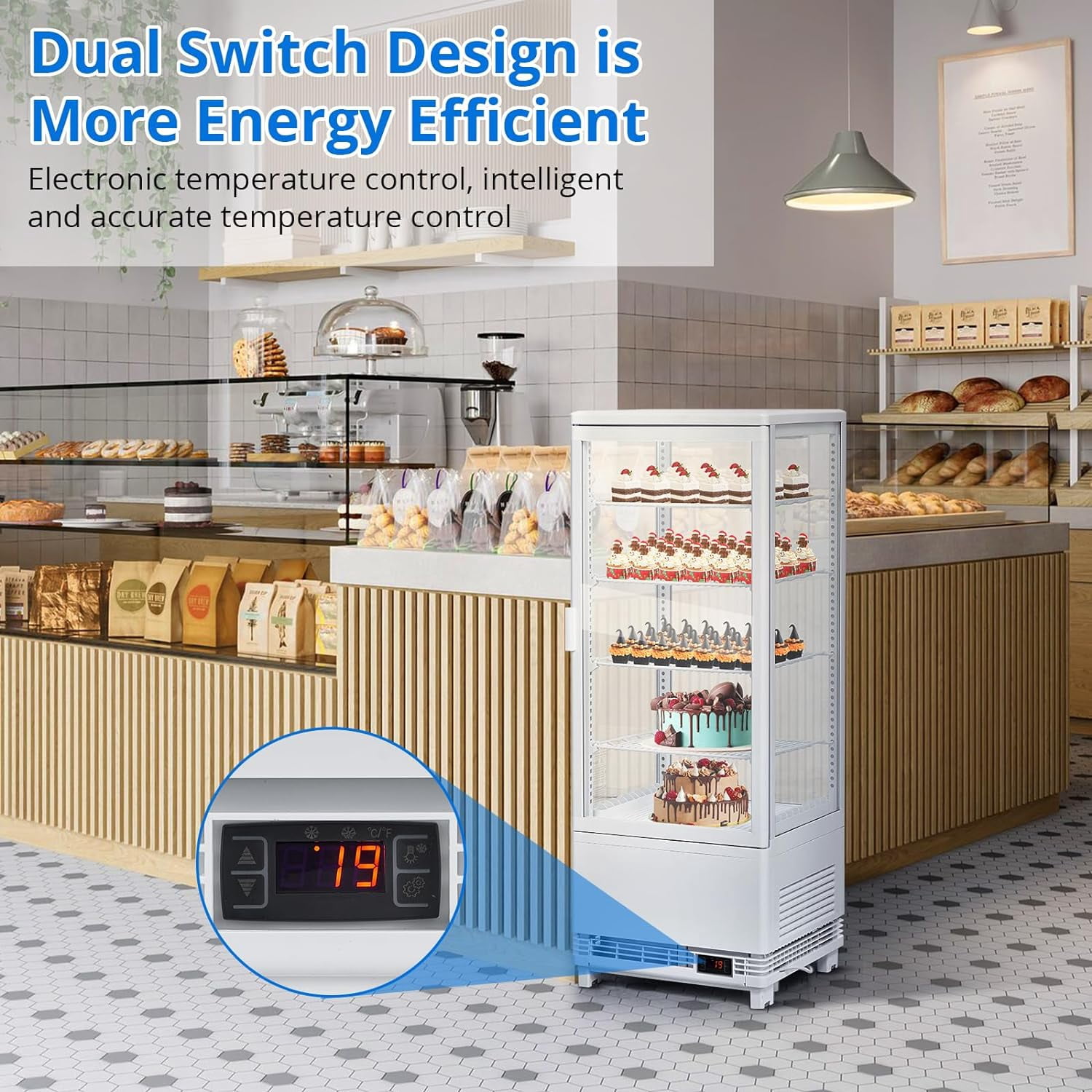 3.5 Cu.FT Single-Door Cake Display Refrigerator with Interior LED Lighting and Double-Layered Glass, Ideal Commercial Merchandiser for Countertop or Floor Use, Operates at 110v.