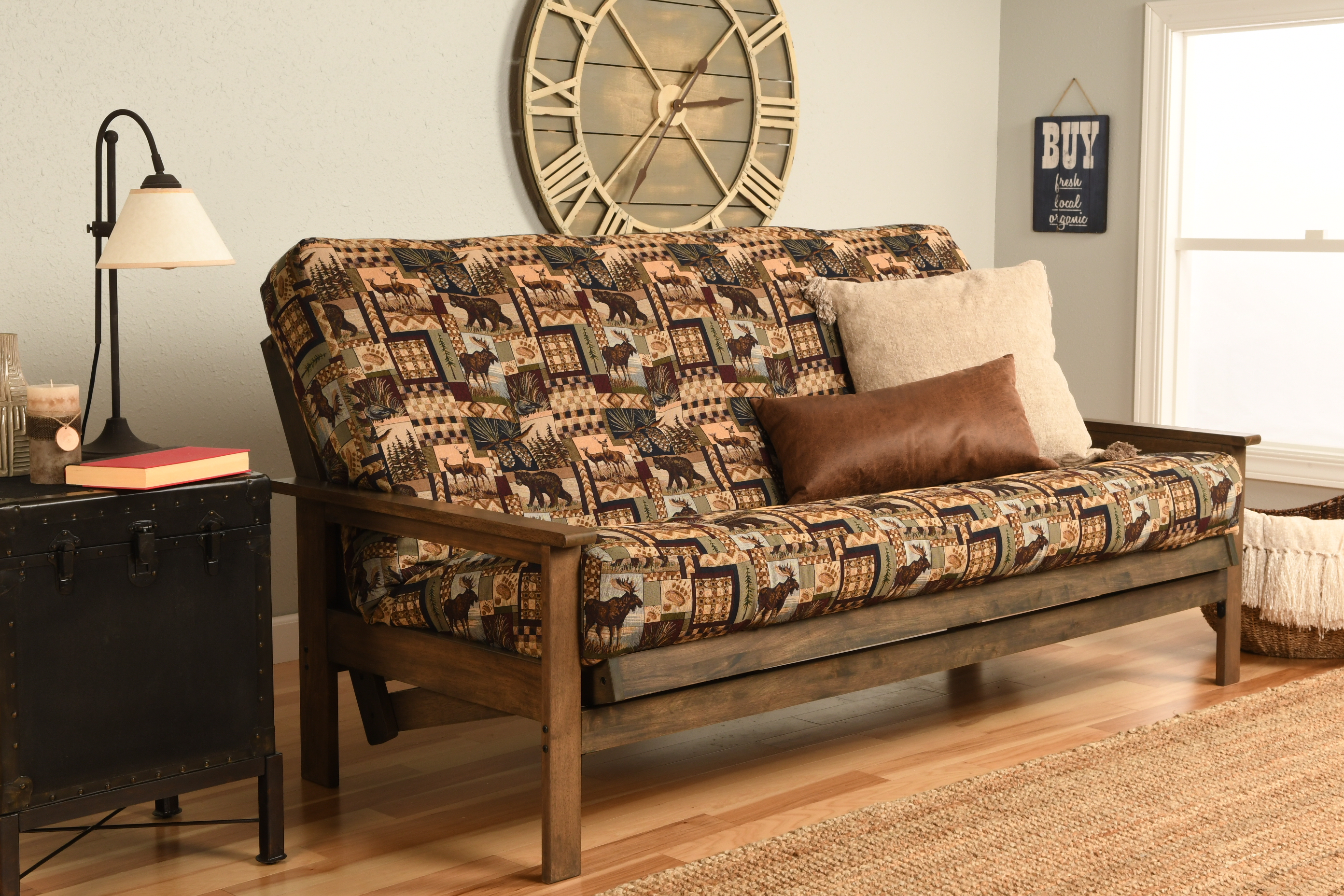 Albany Futon in Rustic Walnut Finish, Multiple Colors