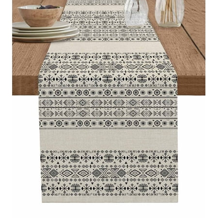 

Beige Black Boho Table Runner Vintage Ethnic Tribe Abstract Art Tablerunners 13 x 72 Inch Table Decorations Tabletop Scarf for Summer Gathering Holiday Farmhouse Kitchen Dining Decor