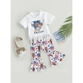 thumbnail image 4 of Aojekbee Independence Day Kids Girls Outfits Summer Bull Head Print Short Sleeve Tassel T-shirt and Elastic Flare Pants Set, 4 of 9