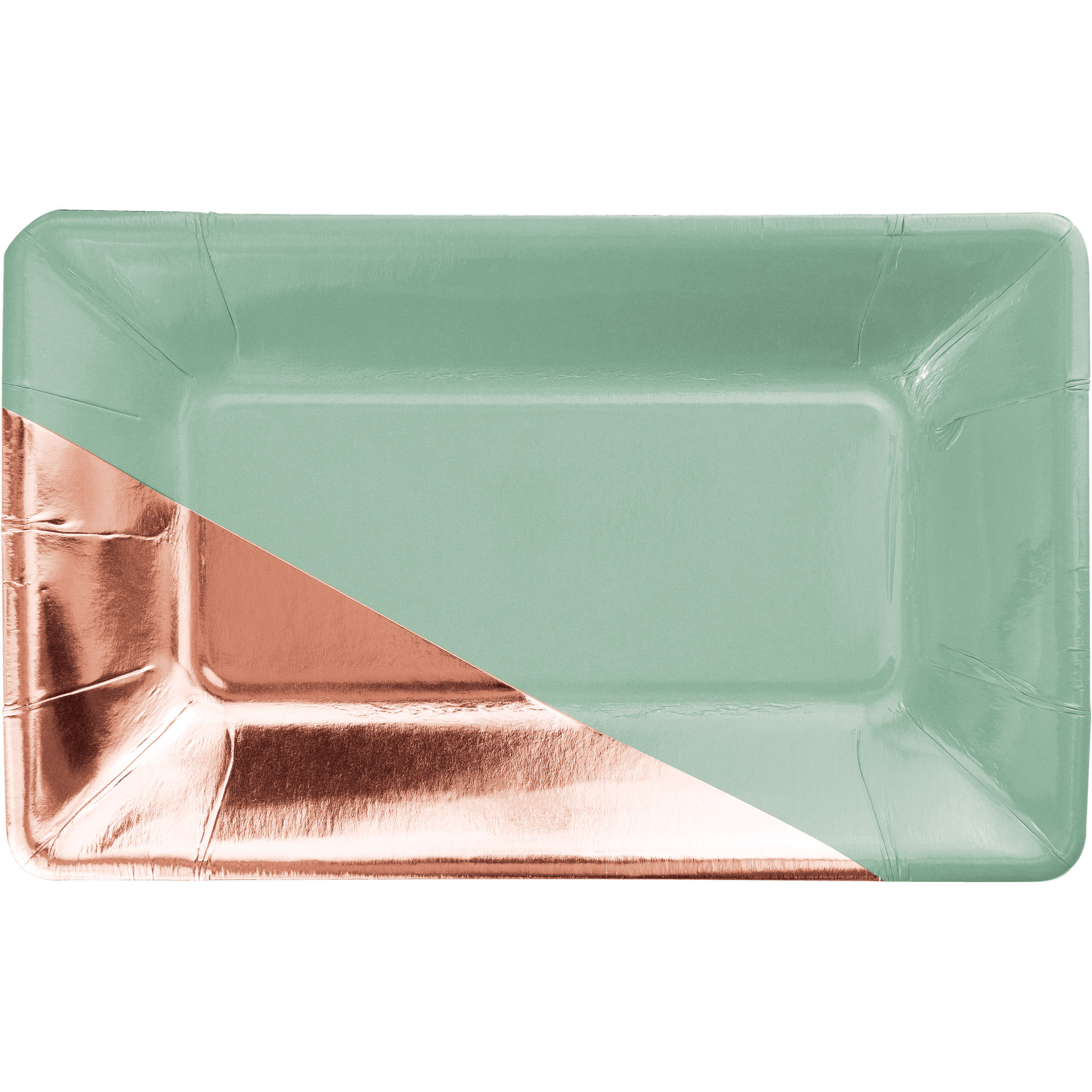 Mint and Rose Gold Foil Rectangular Paper Plates by Elise, 24 Count for